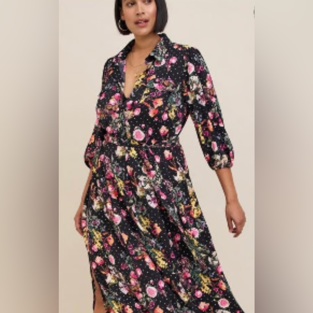Torrid Floral Polka Dot Shirtdress, tea length. NWT